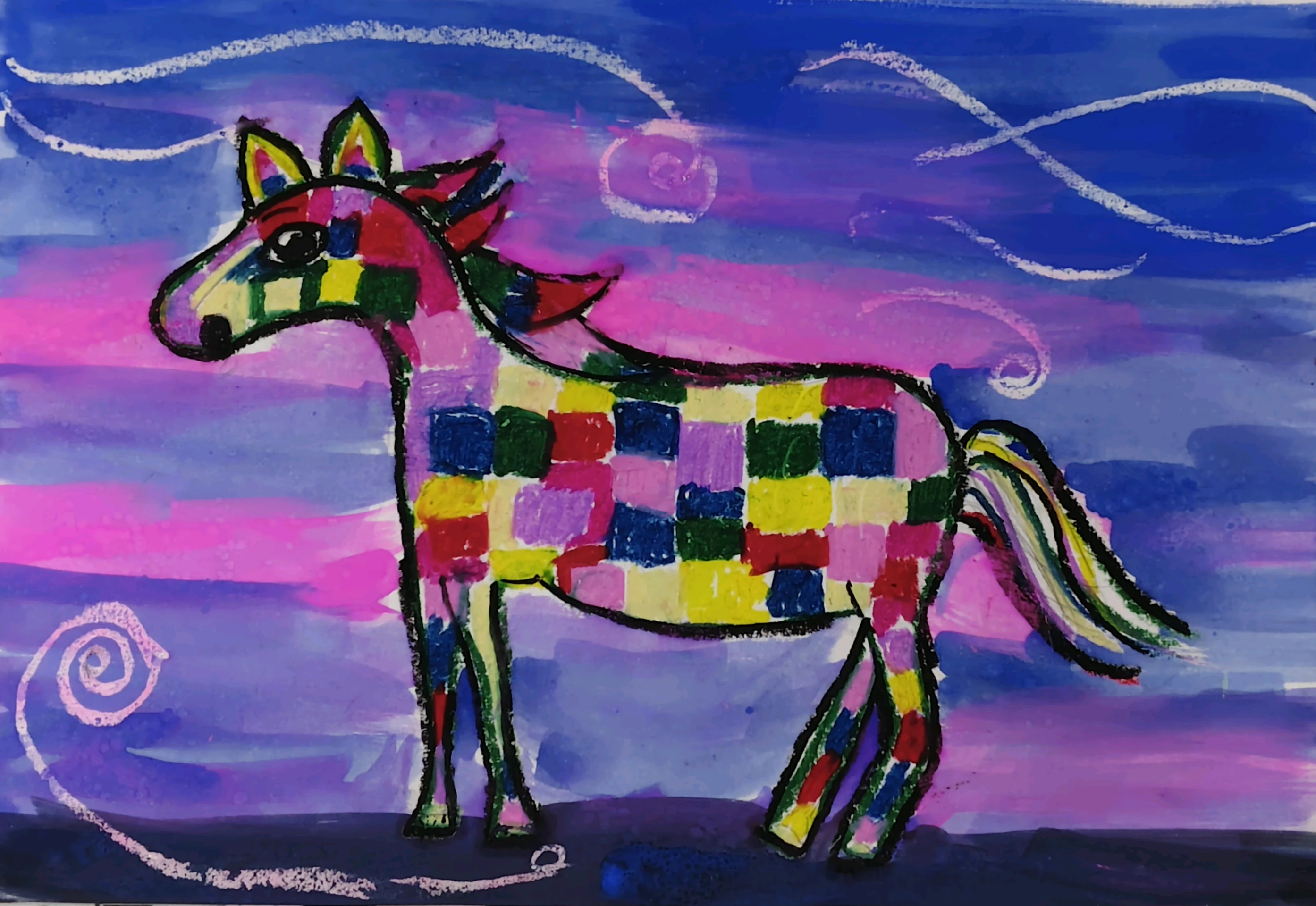 Whimsical mixed media painting
